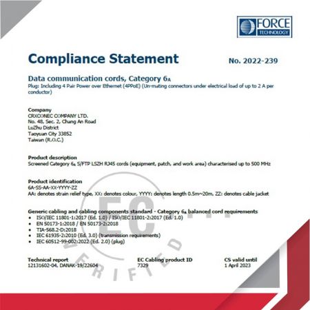 Kabel patch SFTP C6A sertifikasi 4PPoE dengan konektor tanpa alat